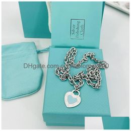 Luxury Designer 19Mm Blue Heart Necklace Womens Packaging Stainless Steel Fashion Pendant Jewellery Gift Girlfriend Wholesale Drop Deliv Dhtgw