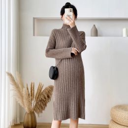 Dresses 6175 Autumn Winter Thick Warm Knitted Maternity Long Sweaters Casual Loose Dress Clothes for Pregnant Women Postpartum Pregnancy