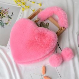 Evening Bags Y2k Faux Fur Winter Women Handbags Cute Plush Ladies Heart Shaped Shoulder Bag Female Clutch Purse Love Messenger