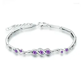 Link Bracelets Foydjew Silver Plated Inlaid White/Purple Zircon Korean Fashion Women's Bracelet Hands Jewellery Drop