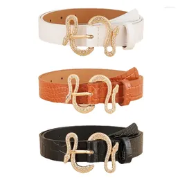 Belts Fashion PU Leather Rhinestone Metal Buckle Belt Women Designer Gold Snake Decoration With Jeans Dresses