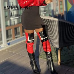Spring Autumn Women Thigh High Boots Sexy Pointed Toe Stiletto High Heels Black Red Faux Leather Over-the-knee Boots Women Shoes 240227