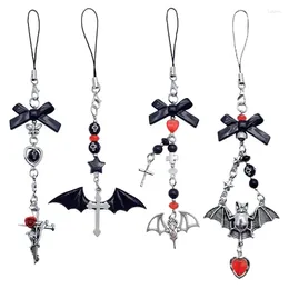 Keychains Halloween Gothic Punk Bat Phone Charm For Women Men Pendant Mobile Chain Y2K Bowknot Heart Lanyard Keychain