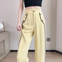 Women's Pants Lce Silk Narrow Wide-Leg Women 2024 Summer Thin Black Suit Trousers Ladies High Waist And Straight Casual Female