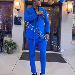 Ternos 2023 Moda Blue Royal Macho Suits Slim Fit Peak Lapela 2 Peças Melhores homens Ternos de casamento Tuxedos Blazer+calça fantasia Homme