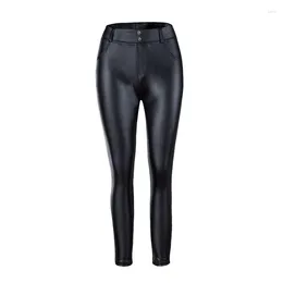 Women's Pants Faux Leather Women Elastic Zipper Trousers 2024