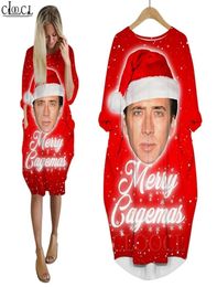 Women Dress Funny Actor Nicolas Cage 3D Print Loose Daughter Dresses Long Sleeve Casual Streetwear Christmas Pocket Dress W2206163165705