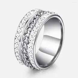 Cluster Rings Mens 10mm Gold Silver Color CZ Spinner Ring For Men Drop 2024 Fashion Male Jewelry Wholesale LGRM11