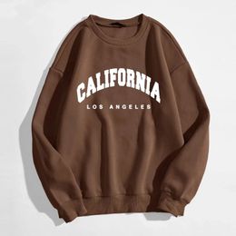 Womens Hoodies Long Sleeve Graphic California Letters Print Crew Neck Sweatshirts Pullover Hip Hop Streetwear Crewneck Female 240226