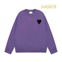 Amis Paris Sweater Mens Women Designer Knitted Shirts High Street Printed A Heart Pattern Round Neck Knitwear Men Women Am I Jumper Amis 2024