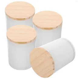 Candle Holders 4 Pcs Container Glass Jar Dinner Party White Candlesticks Wood Tealight Holder