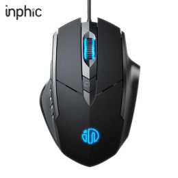 Mice inphic Gaming Mouse PW1 6 Keys Macro Definition Glowing Mute Mouse 4000DPI Adjustable Optical USB Wired Mice for PC Notebook