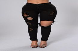 Black Ripped Jeans For Women Denim Pencil Pants Trousers High Waist Stretch Skinny Jeans Torn Jeggings Plus Size 20203564963