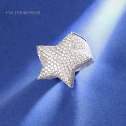 Best Selling Star Design Sier Fashion Jewellery Vvs Moissanite Diamond Ice Out Hip Hop Cuban Ring For Men
