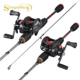 Combo Sougayilang Baitcasting Fishing Reel and Rod Set Max Drag 8kg Fishing Reel and Carbon Rod Eva Handle for Freshwater Pesca