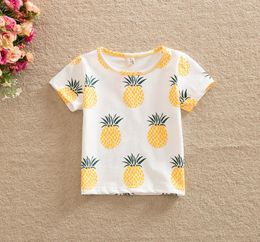 Summer Girls Tops Tshirts Tee Pineapple Printed Shirts Pure Cotton Casual Short Sleeve New 2017 kids Tshirt Girl Boys Shirts A617271800