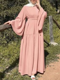 Dresses Zanzea Fashion Oneck Long Sleeve Abaya Maxi Sundress Muslim Women Spring Solid Colour Dress Elegant Casual Kaftan Holiday Robe