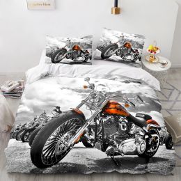 Set Classic Motorcycle Bedding Set Single Twin Full Queen King Size Retro Bed Set Aldult Kid Bedroom Duvetcover Sets 3D Print 034 Sheer Curtains