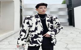 IEFB men039s wear black white cow printed small suit for men loose big size long sleeve single breasted blazers autumn 9Y3994 3469340