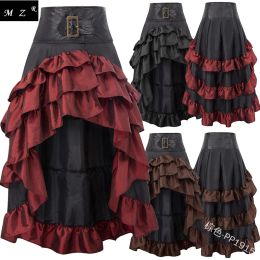 Dresses S5xl Victorian Ruffled Satin & Lace Trim Gothic Skirts Women Corset Skirt Vintage Steampunk Dress Pirate Cosplay Costumes