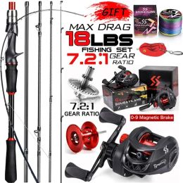 Combo Sougayilang Casting Fishing Rod Reel Set 1.8/2.1m Carbon Fiber Casting Rod and Reel Max Drag 8kg with Line Lure for Bass Pike