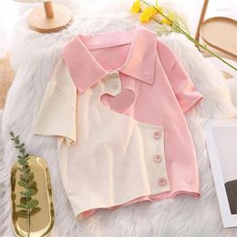 Women's T Shirts 2024 Summer T-shirts Women Cute Hollow Out Breathable Fashion Preppy Korean Style Casual Baggy Chic Sweet Patchwork Tops