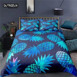 Set Luxury 3D Pineapple Print Home Living Comfortable Duvet Cover Pillowcase Kid Bedding Set Queen and King EU/US/AU/UK Size Sheer Curtains