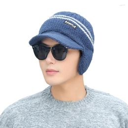 Berets Men Ear Protection Knitted Baseball Hat Warm Woolen Cap Autumn And Winter Student Riding Beanies Hats