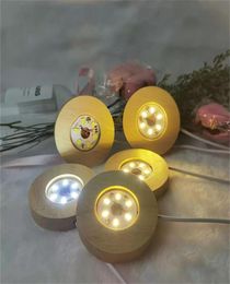 Wooden LED Light Decor Dispaly Base Crystal Glass Resin Art Ornament Wood Night Lamp Bases LED Lights Rotating Display Stand5584886