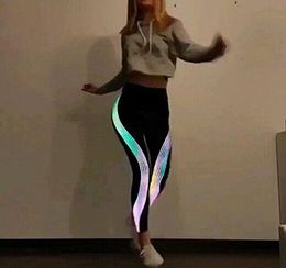 Women039s Leggings Casual Slim Iridescent Reflective Material Printed Fitness Stretch Elastic Glow In Dark Pants Trousers1342402