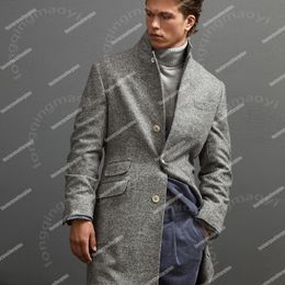 Men Coat Blazers Brunello cuccinelli Jacket Wool Casual Coat with Long Sleeves and Grey Lapels in Winter