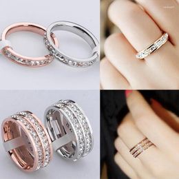 With Side Stones Single Double Row Austrian Crystals Square Rings For Women Jewellery Titanuim Steel Rose Gold Zirconia Luxury Love R011