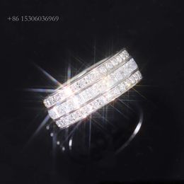 Xingguang Hot Sale 3Rows Moissnaite Princess Cut Pass Diamond Tester Sterling Sier Ring For Men