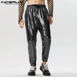 Pants Stylish Party Shows Style Pantalons INCERUN Men's Flash Fabric Trousers Male Hot Selling Drawstring High Waist Long Pants S5XL