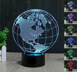 Earth America Globe 3D Illusion LED Night Light 7 colour Desk Table lamp Gifts for kids5299561