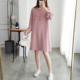 Dresses Maternity Autumn Nursing Clothes Spring Autumn Cotton Long Sleeve Loose Stylish Slimming Dress for Pregnant Women Mom Dress