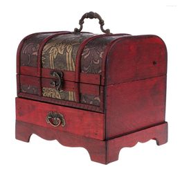 Jewelry Pouches Handmade Wood Vintage Chinese Box With Lock Asian Home Decorative Ring Necklace Trinket Organizer Case 22x16cm
