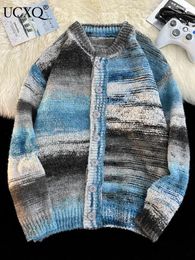 Maglieria da donna UCXQ Moda O-Collo monopetto Cardigan in maglione di colore a contrasto Cappotto manica lunga in maglia Giacche 2024 Autunno Inverno 23A6088
