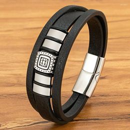 Charm Bracelets XQNI Classic Hand-Woven Leather Bracelet Multi-layer Men Stainless Steel Punk Magnetic Clasp Bangle For Friend Jewellery