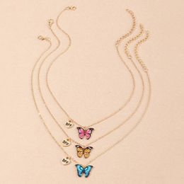 3 Pcs Set Cute Colorful Little Butterfly Pendant Necklace for Girls BFF Friends Children Ins Style Sweet Jewelry 240226