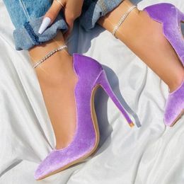 Dress Shoes Arrivals Velvet Stiletto High Heels Pumps V Cut Shallow Pointed Toe 12CM Women Celebrating Purple Red White