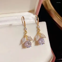 Dangle Earrings 2024 Fashion Trend Unique Design Light Luxury Zircon Ginkgo Leaf For Women Jewellery Wedding Party Premium Gifts
