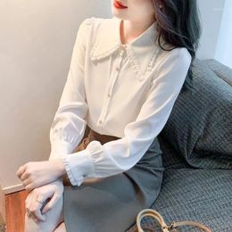 Women's Blouses Chiffon Shirt Women Spring Dress Collar White Button Up Long Sleeve Korean Loose Versatile Fashion Tops Kawaii Clothes