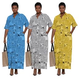 Dress Long Shirt Dress Women 2021 Newspaper Print Button Up Oversized White Shirt Dress Loose Casual Summer Shirt Dresses