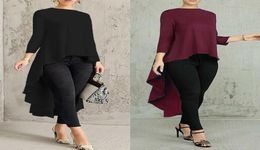 Women Long Sleeve Shirt Asymmetrical Waterfall Tops Back Long Tail Blouse CGU 886139660