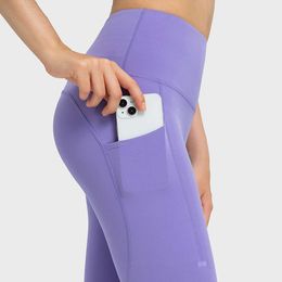 LU-034 T-Linea Pantaloni da yoga Tasche laterali da donna Collant sportivi Vita alta Hip Lift Fata Leggings Abbigliamento da allenamento per palestra