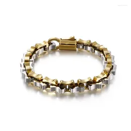 Link Bracelets Men Body Jewellery 22.5cm Stainless Steel Contrast Gold Colour Geometry Chain Heavy Hip Hop Bracelet