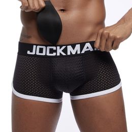 JOCKMAIL Brand Mens Boxers Underwear Sexy pad Front + Back Magic buttocks Double Removable Push Up Cup JM436