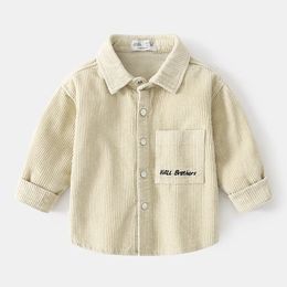 Corduroy Boys Cardigan Baby Boys Shirts Long Sleeve School Blouse Kids White Shirt for Toddler Boys Blouse Children Tops 240223