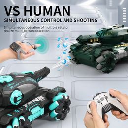 Rc Tanks 24G Dual Control Mode Armored Vehicle High Speed Water Bombs Induction Watch Remote Double Toy Gifts for Boys 240228